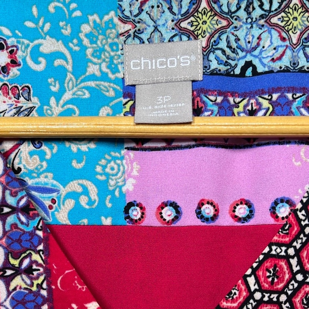 Chico's Multicolor Patchwork Short Sleeve Blouse … - image 3
